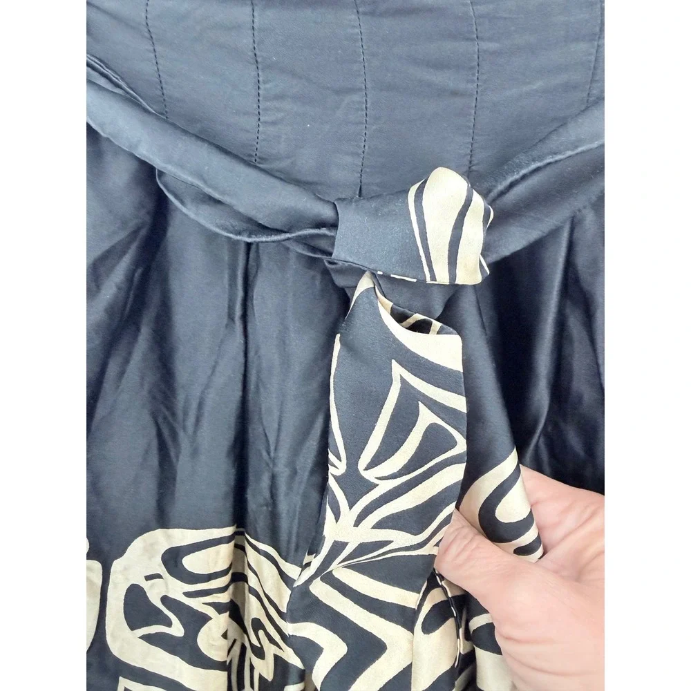 Zara Woman Skirt Women Size 6 Black Cream Abstract Art Nouveau Tie Waist Spain